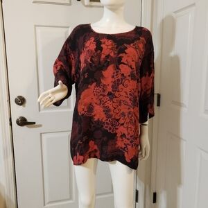 Citron Santa Monica Size XL Elegant Black and Red Floral Women's Tunic